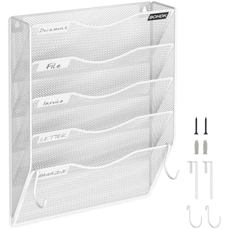 , Vertical Mesh Metal Door/Wall Mount Hanging File Holder, Paper Document Magazine Rack with Hooks f