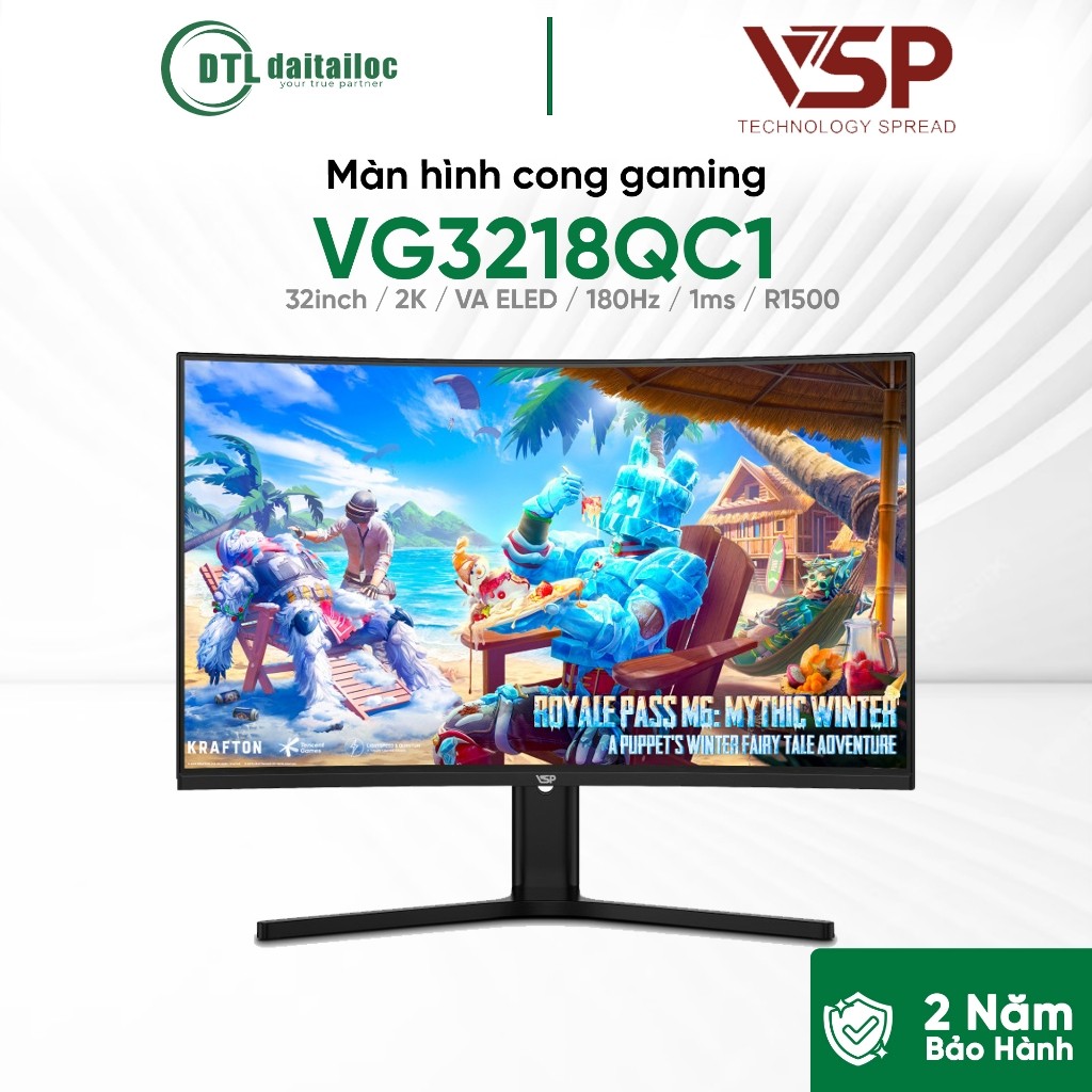 Màn hình cong Gaming VSP VG3218QC1 32inch / 2K / VA ELED / 180Hz / 1ms / R1500 | Chính Hãng | Bảo Hà