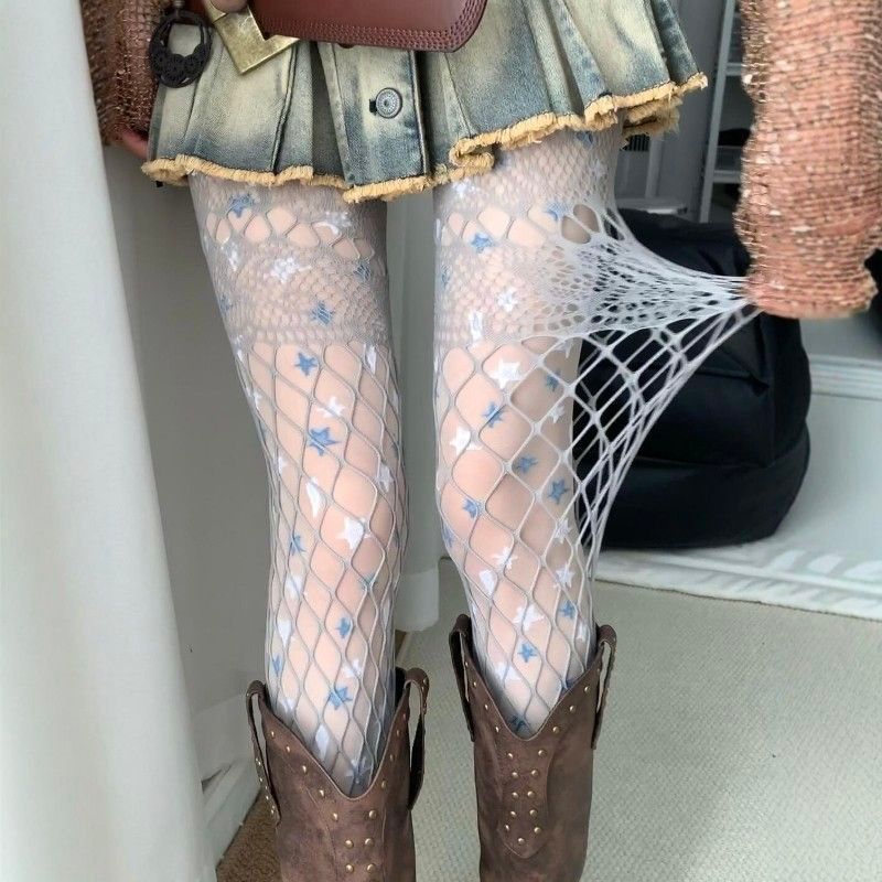 Tất đựng tất có cổ đã gặp nhau So White Stars White Silk Layered Hollow Stock Stockings ~ Đừng quá c