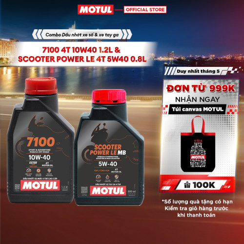 Combo Dầu nhớt xe máy MOTUL 7100 4T 10W40 1.2L và xe tay ga Scooter Power LE 4T 5W40 0.8L