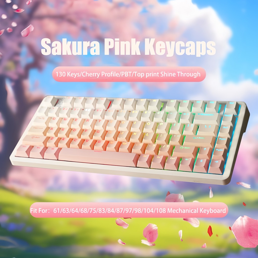 130 Phím Sakura Cherry Profile Double Shot PBT Keycaps RGB Backlit Keycaps cho bàn phím cơ