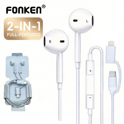 Tai nghe có dây Fonken 2in1 Loại C + IOS Tai nghe nhét tai nghe có dây loại C có dây
