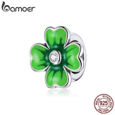Hạt Trang Sức Bamoer Bằng Bạc S925 Hình Cỏ Bốn Lá Dùng Làm Vòng Đeo Tay DIY
