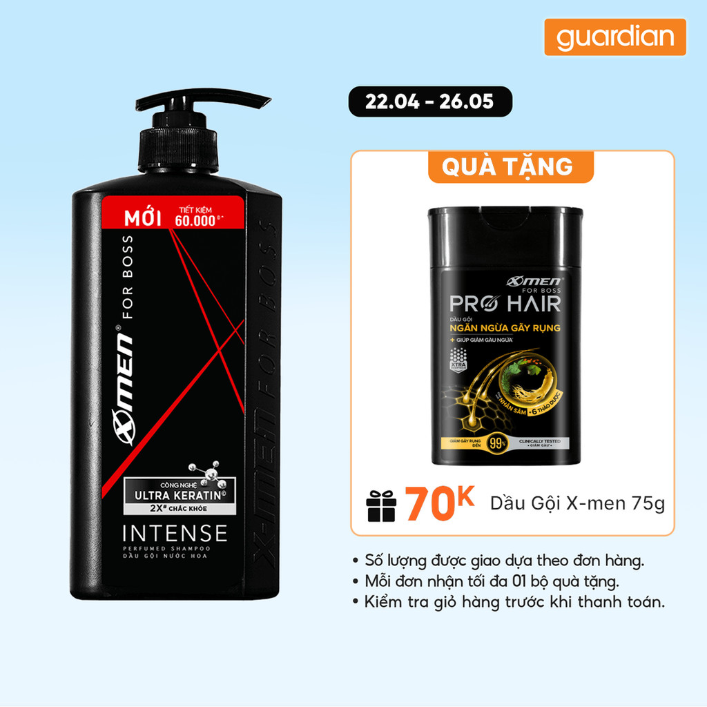 Dầu Gội Nước Hoa X-Men For Boss Intense Keratin Hương Trầm Nội Lực 650Gr