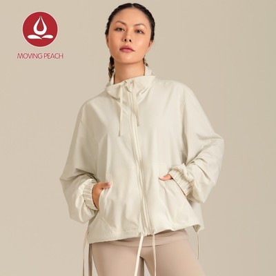 Áo khoác thể thao nữ Moving Peach - cổ Mock Neck, dây rút điều chỉnh & khô nhanh, phù hợp đi dạo