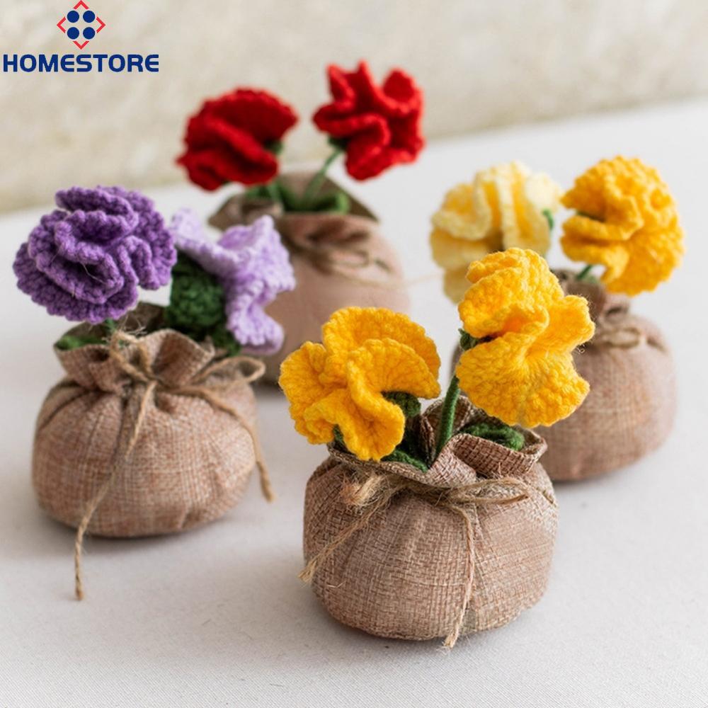 [Homestore]Realistic Crochet Carnation Flower Handmade Dried Floral Decoration for Any Room