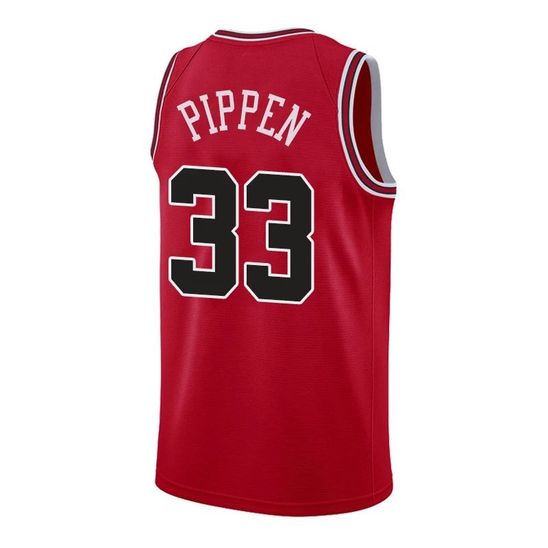 Không. 33 Leather Puff Jersey Classic Red Black Basketball Jersey Phiên bản Hot Press