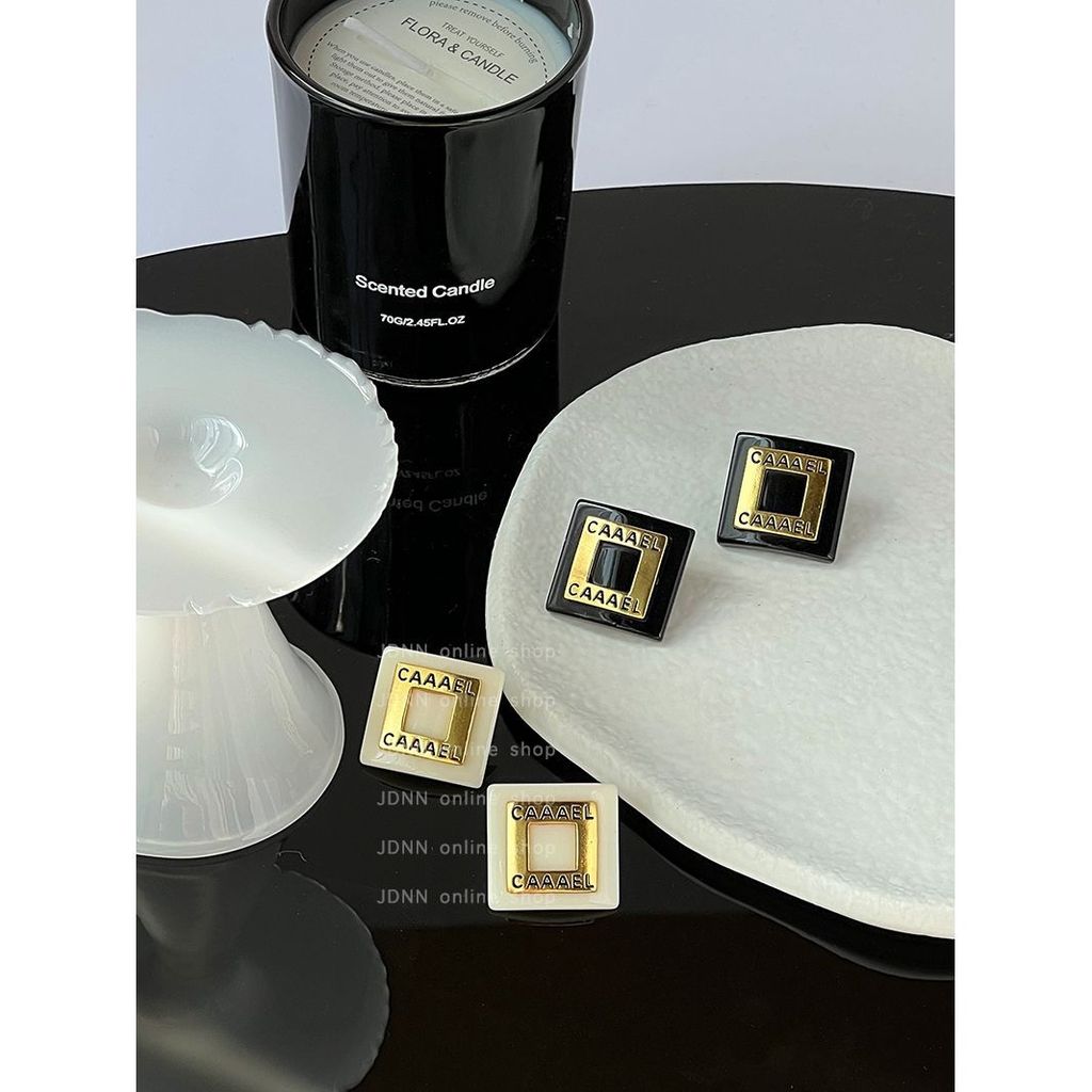 Earrings, vintage earrings, acrylic black and white square earrings, classic retro style earrings