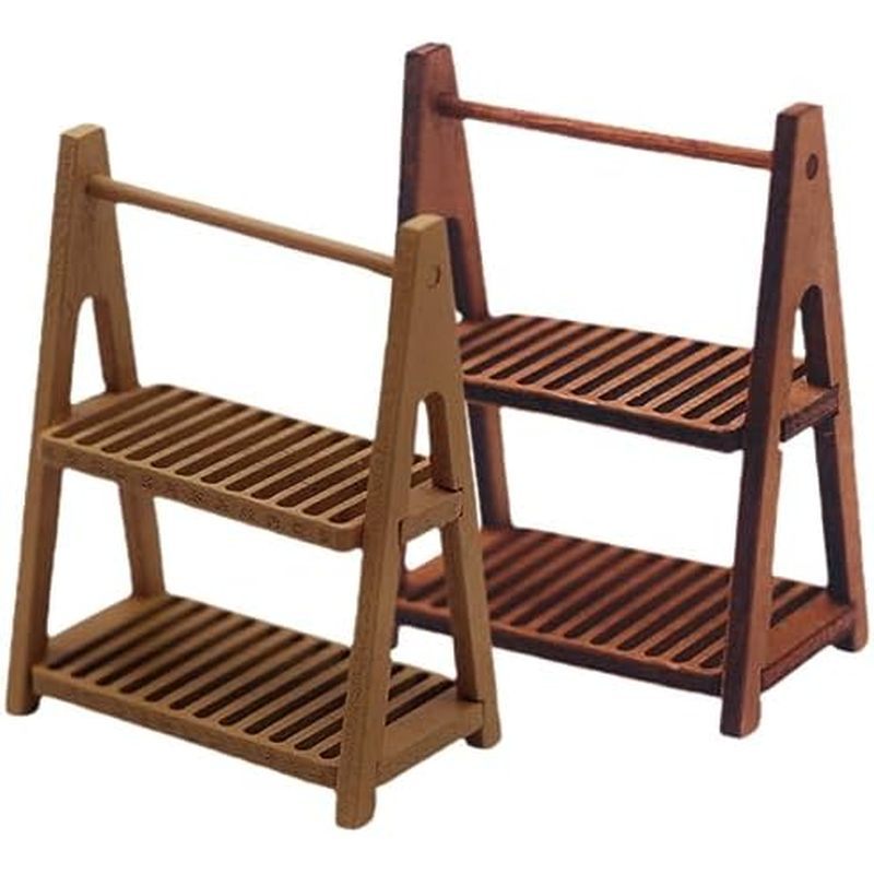 2pcs Mini Wooden Stands Dual Storage Racks for Dollhouse Accessories Lightweight Compact Mini Plant 