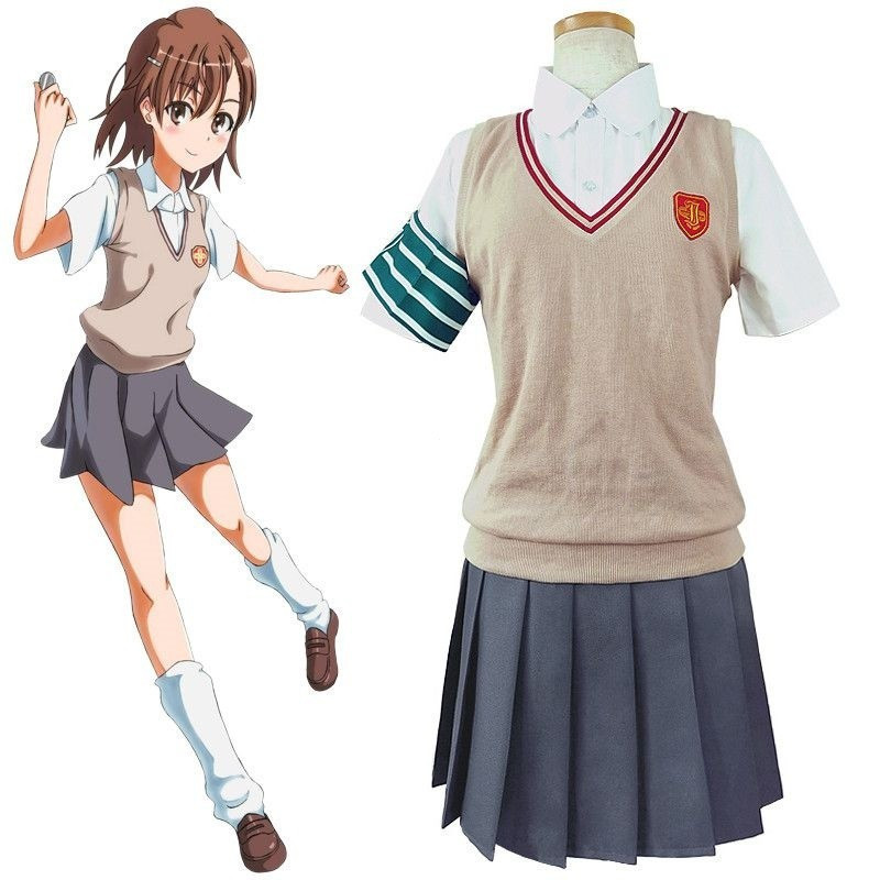 Anime Toaru Kagaku no Railgun Misaka Mikoto Trang Phục Hóa Trang Trường Đồng Phục Tóc Giả RIEZ