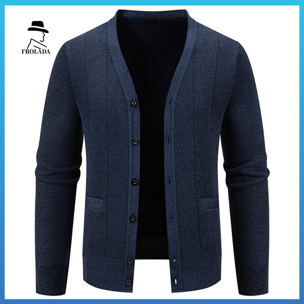 Frolada Nam Dệt Kim Cardigan Màu Trơn Đan Cardigan Nam Dệt Kim Cổ Chữ V Cardigan Áo Len Áo Khoác Có 