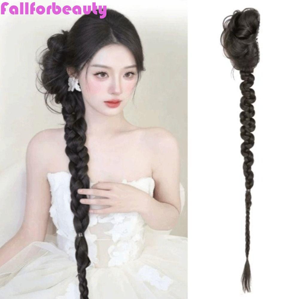 FALLFORBEAUTY Twist Braids Bun Tóc giả, Claw Clip Headband Bím dài Buns Hairpiece, Phụ kiện tóc Side