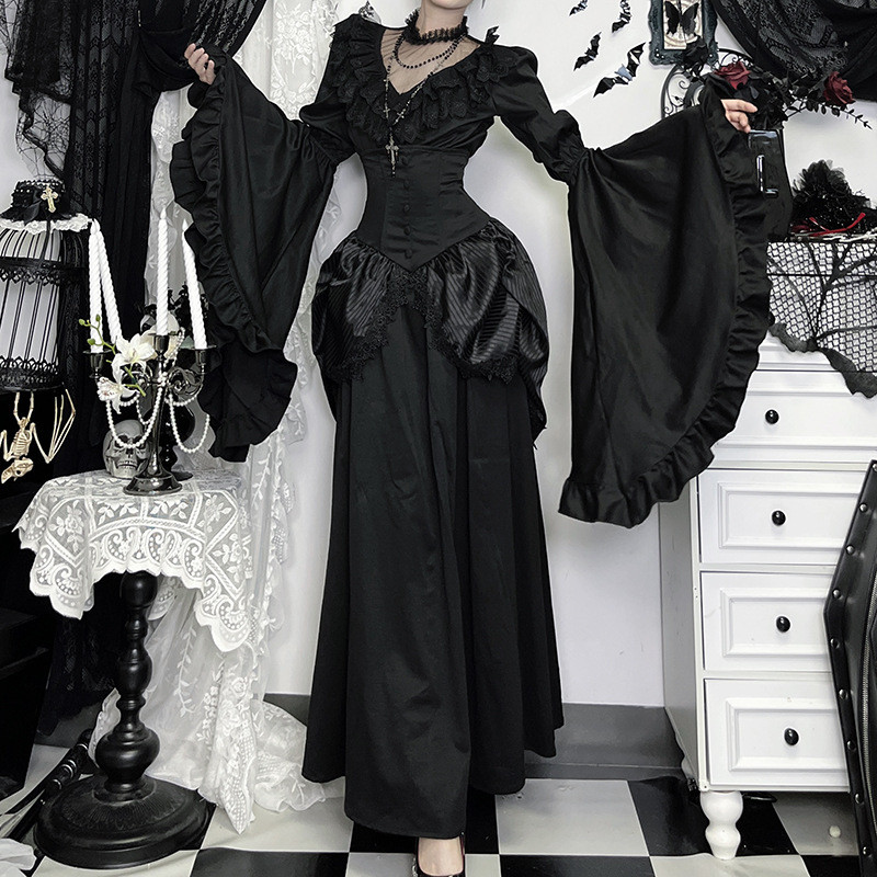 Áo sơ mi khâu ren đậm Ji Top Gothic Gothic Gothic Gothic Gothic Slim-fit