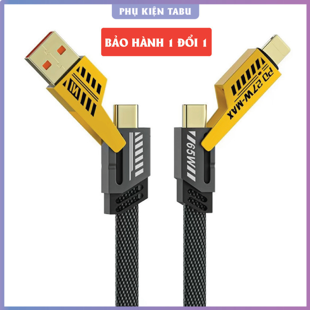 Dây Sạc Nhanh 4 Trong 1 Sạc Siêu Nhanh 65w. Phụ kiện điện thoại, Dây sạc 3 in 1, Cáp sạc  4in 1.