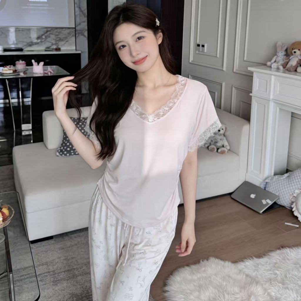 4,28-Bộ Đồ Ngủ Nữ Xuân Hè Ngọt Ngào Phong Cách Nữ Tính Quần Ngắn Tay Có Miếng Lót Ngực Nhỏ Tươi Loungewear [Giao Hàng Ngày 14 tháng 5] | BigBuy360 - bigbuy360.vn