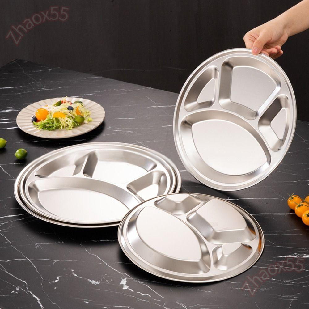 ZHAOX 1 Cái Khay Phục Vụ Thực Phẩm, Đĩa Khay Roti Canai Inox, Cửa Hàng Thức Ăn Nhanh Chia 4 Ngăn 26 