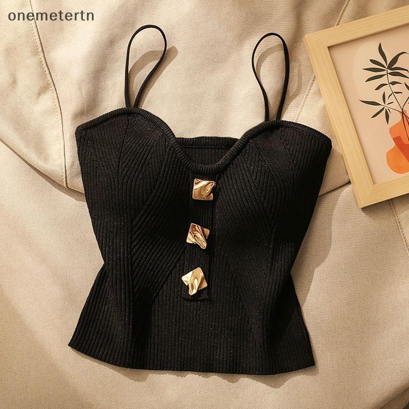 Onemetertn Nữ Không Tay Gân Đan Spaghetti Dây Crop Cami Áo Sơ Mi Spaghetti Dây Đeo Tank Top Vest Áo 