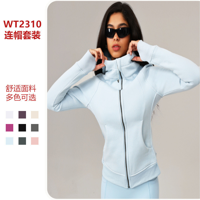 lu-lu Winter hooded slim-fit women's yoga jacket with fleece lining, outdoor warm sports jacket, spo