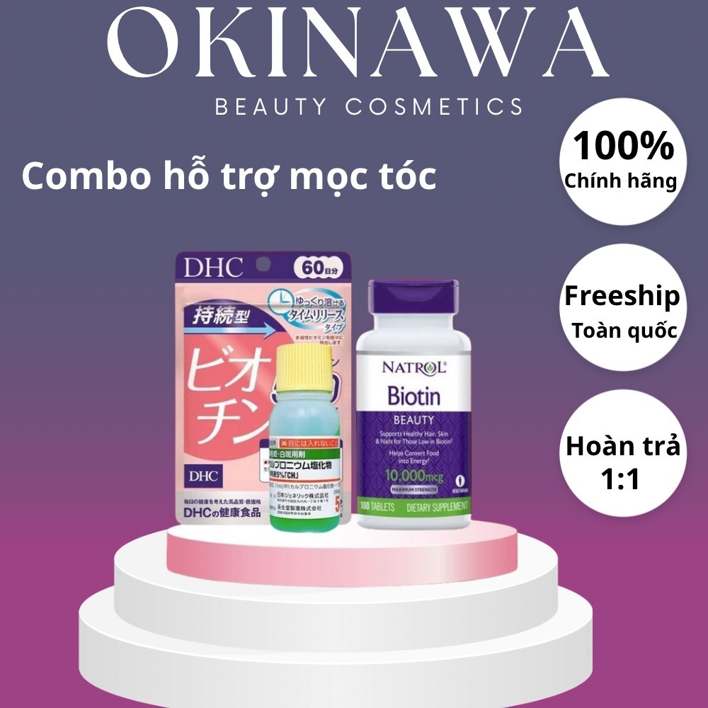 Combo Hỗ Trợ Mọc Tóc Natrol Biotin 10000 Mcg 100 Viên Mỹ, Biotin DHC 60 ngày và Sato 30ml hiệu quả