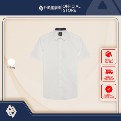 Áo sơ mi trắng cộc tay nam Phan Nguyễn, chất liệu modal mềm mát, thấm hút tốt, form slim fit SMC.539