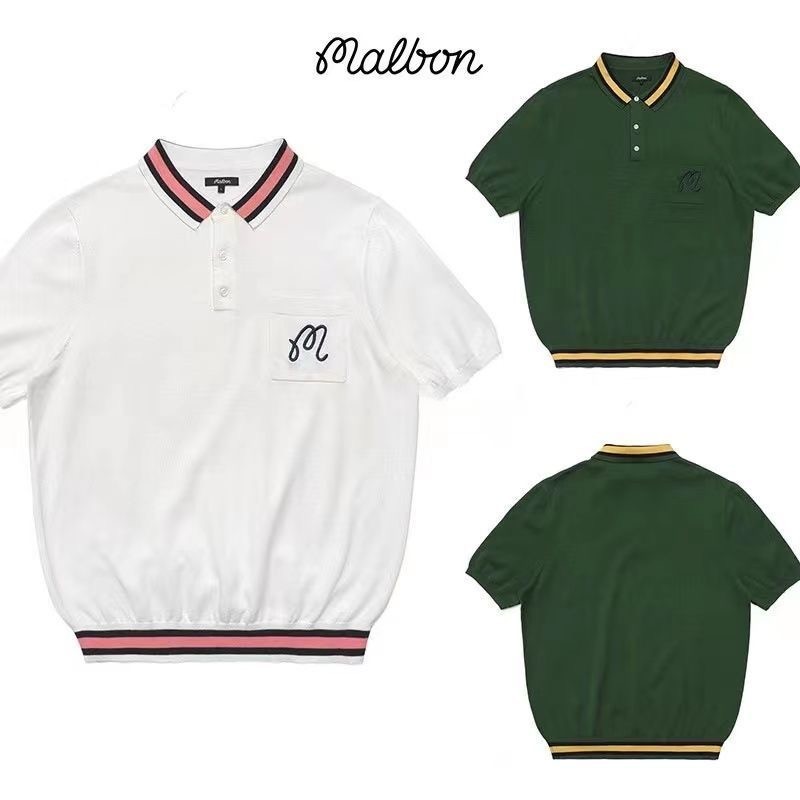 Mùa Thu 2025 Hàn Quốc Malbon Golf Nam Nữ Dệt Kim Tay Ngắn Niche Slimer Nhìn Ngắn Tay Ve Áo Thun Thể 