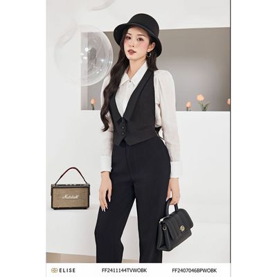Gile đen cổ bẻ thiết kế Elise FF2411144TVWOBK