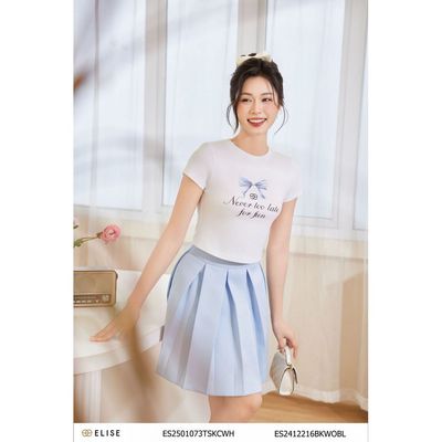 Áo thun trắng in hình nơ xanh thiết kế Elise ES2501073TSKCWH