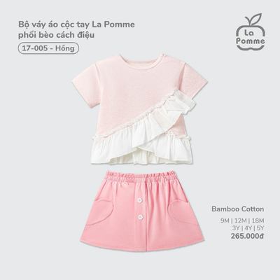 Bộ váy áo cộc tay La Pomme phối bèo cách điệu - Sợi Bamboo Cotton mềm mại, hỗ trợ kháng khuẩn – Bé gái - 9M - 5Y