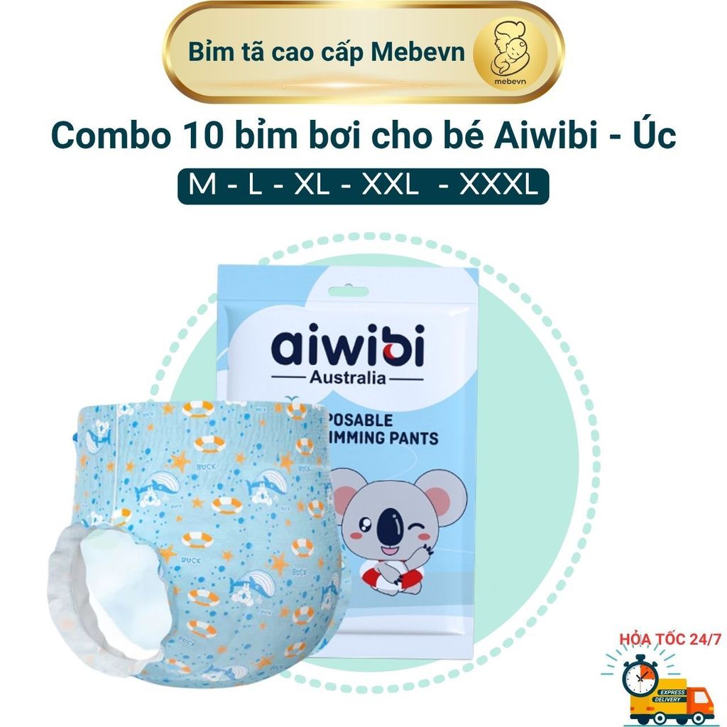 Combo 10 bỉm bơi cho bé Aiwibi - bỉm đi bơi cho bé cao cấp Australia, bỉm bơi cho bé 1 bịch 1 miếng