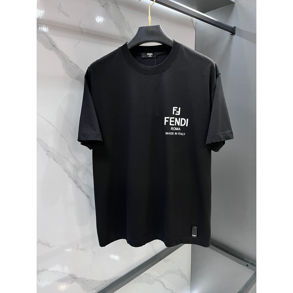 FENDI Áo Thun Ngắn Tay Nam Nữ, Thiết Kế Cặp Đôi, Đáy Áo Sơ Mi, Phong Cách Thể Thao Sang Trọng