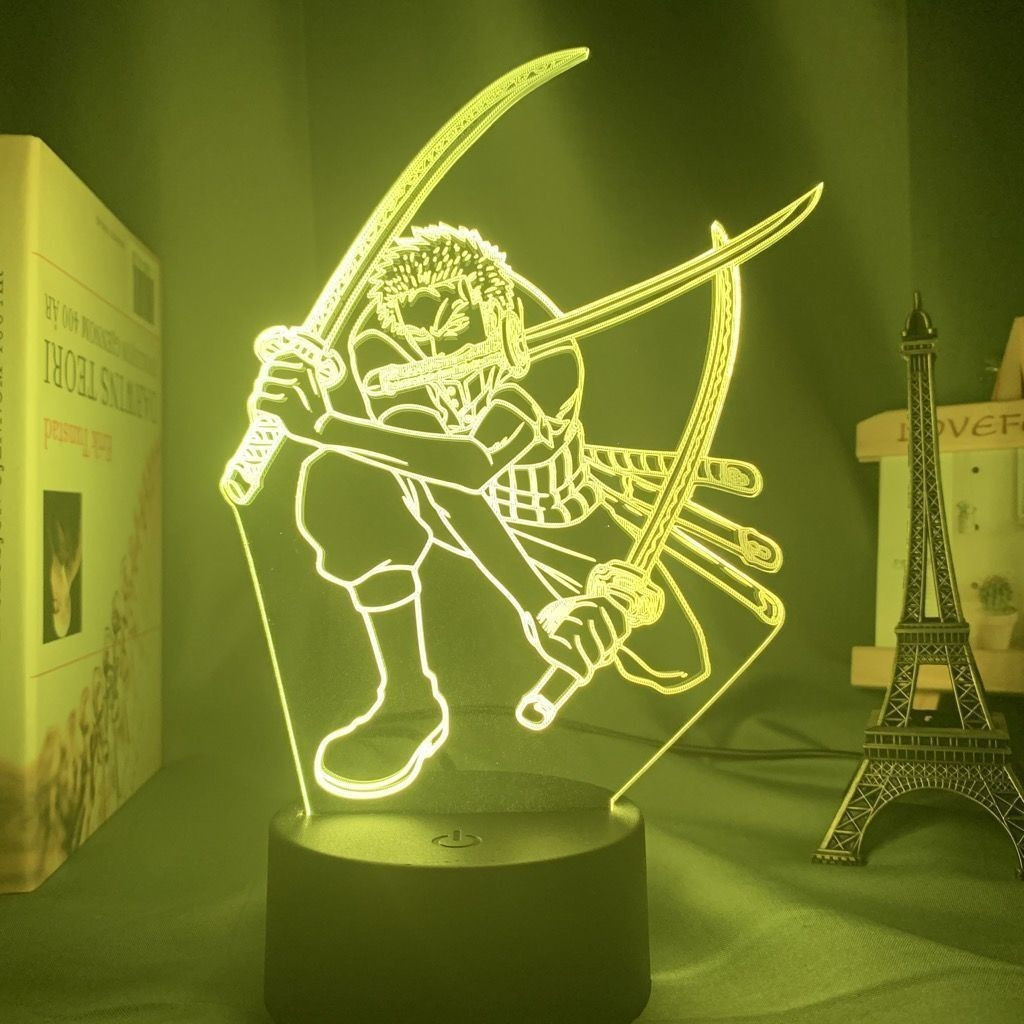One Piece Roronoa Zoro 3D LED Đèn Ngủ Ba Thanh Kiếm Phong Cách Anime Hình Đèn 16 Màu Trang Trí Phòng