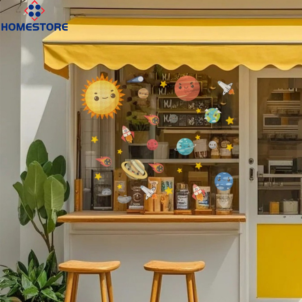[Homestore]Cartoon Planet Window Sticker Static Cling for Glass Door For Home Kitchen Decor