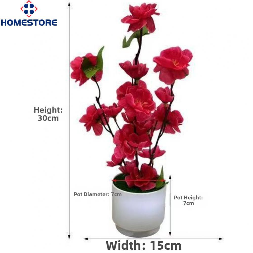 [Homestore]Artificial Peach Blossom Branch Flower Fake Potted plants for Home Decor