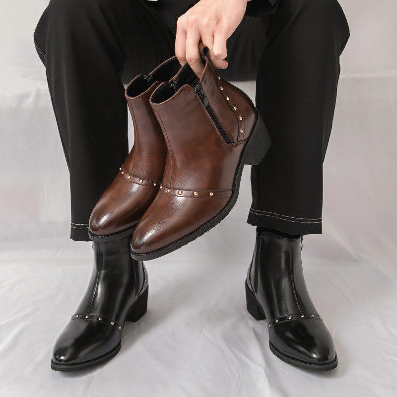 Giày boot nam mắt cá da thật phong cách biker, giày Martin công sở lịch lãm