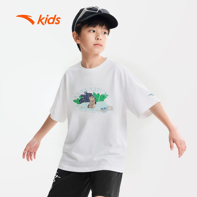 Anta Kids Áo Thun Bé Trai Thời Trang Thể Thao 6-14 Tuổi Áo Thun Ngắn Tay Trẻ em Mát Lạnh Mềm Mịn 3526B6666