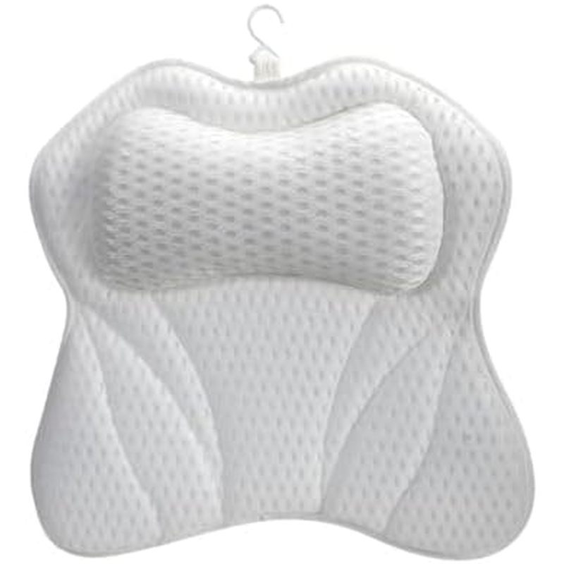 4D Mesh Bath Pillow with 6 Suction Cups, 16.5 X 16.9 X 2.4 in for Spa, White