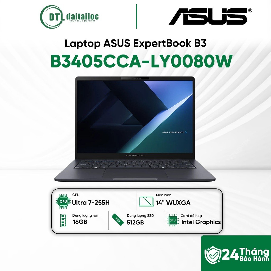 Laptop ASUS ExpertBook B3 B3405CCA-LY0080W Ultra 7-255H 16GB 512GB SSD 14" WUXGA Win 11 Xám (Gentle 