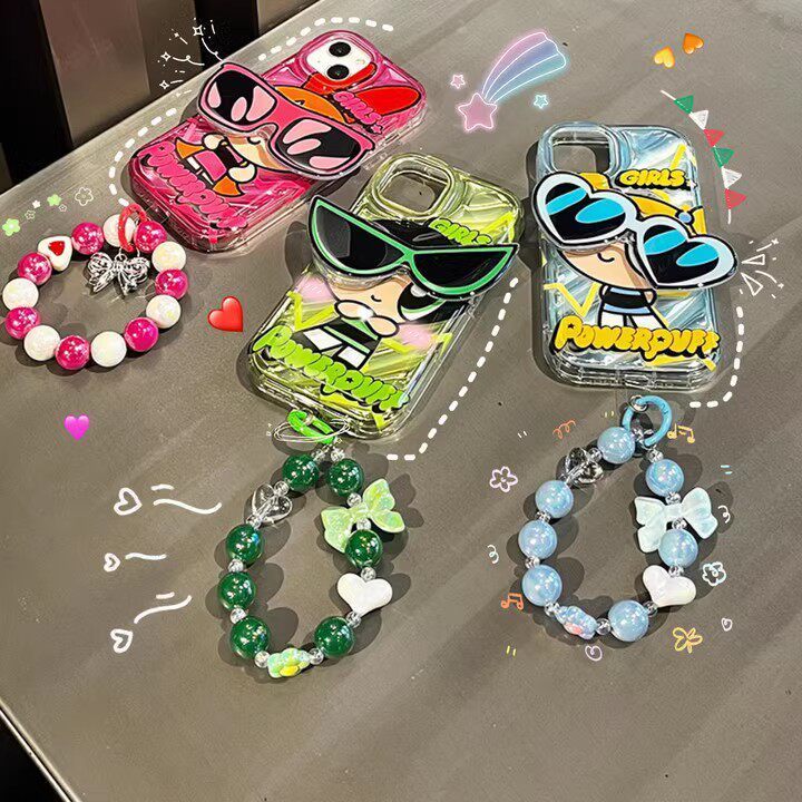 Kính râm Powerpuff Girls Thích hợp cho Apple x Vỏ điện thoại xr có giá đỡ xsmax Phong cách mới iPhon