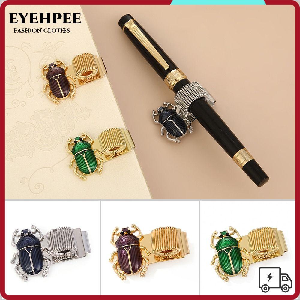 Kẹp bút EYEHPEE, có vòng bút Kim loại Scarab Beetle Pen Clip, Giá đỡ bút đàn hồi Scarab Beetle Học s