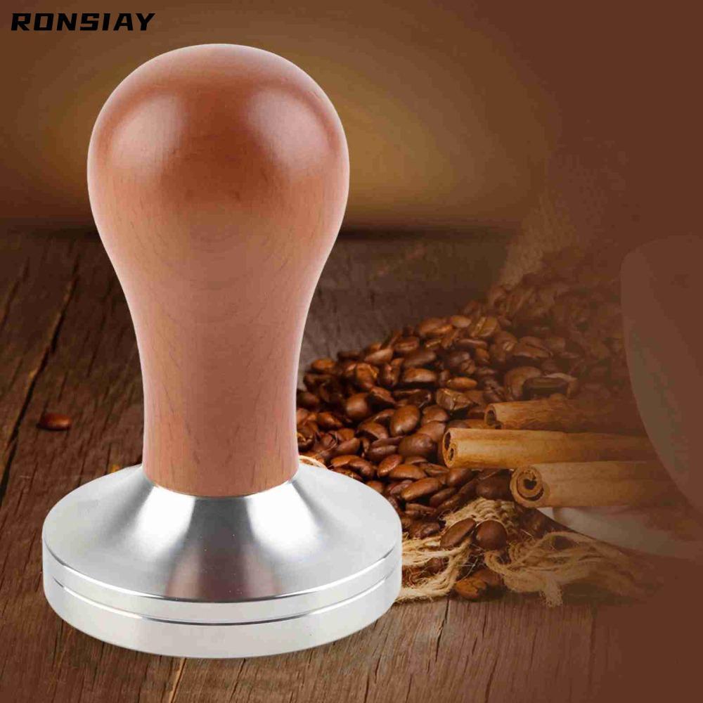 RONSIAY Espresso Tamper, Tay cầm bằng gỗ Đế thép không gỉ Cà phê Tamper, Dụng cụ Barista chuyên nghi