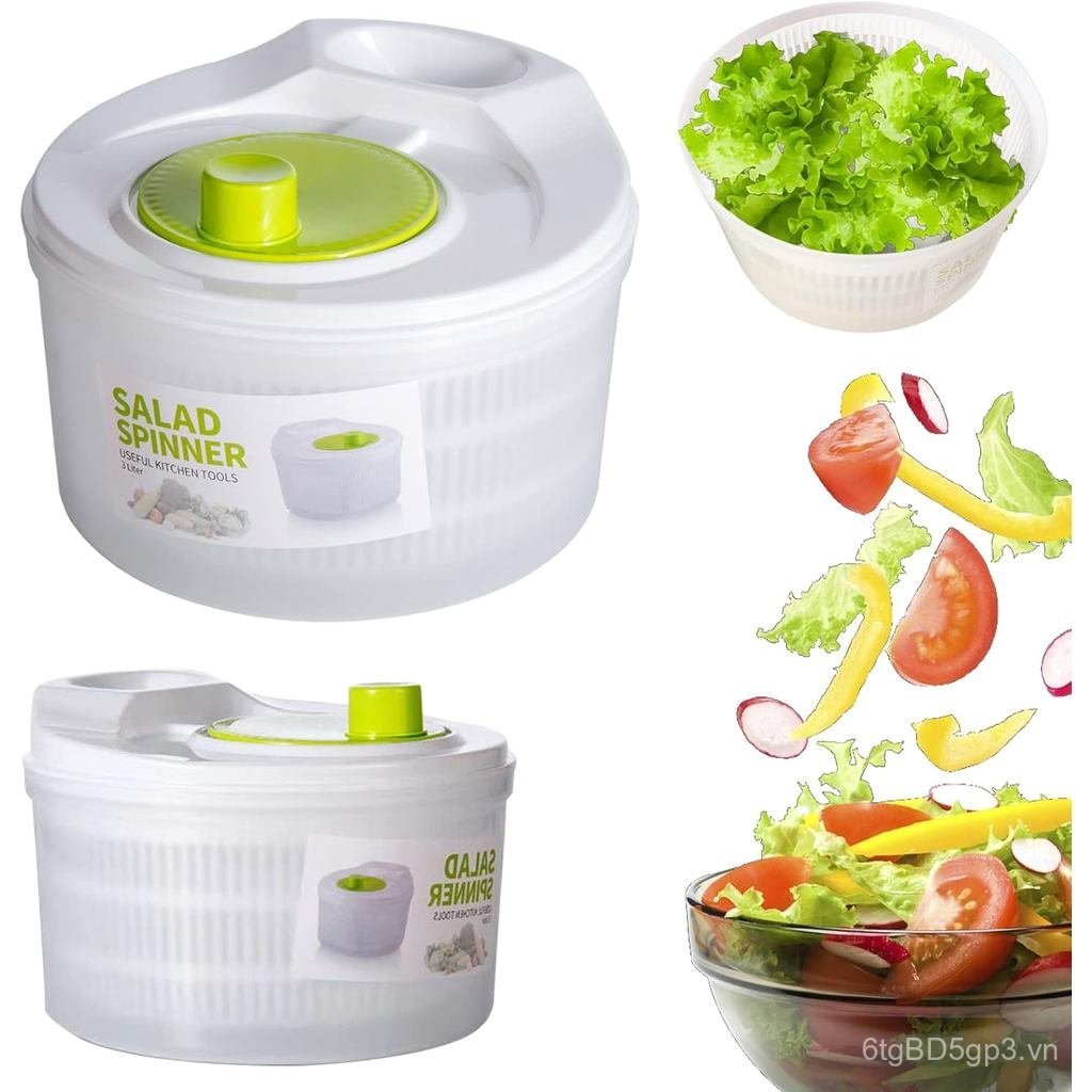 Niceeshop Dung Tích 3L Salad Spinner Máy Giặt Rau Quả Bát Rau Củ Quả Salad Spinner Có Nắp Rau, Tay C