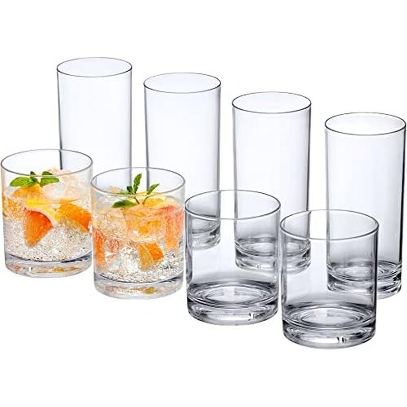 Amazing Abby - Probity - 12-Ounce and 16-Ounce Plastic Tumblers (Set of 8), Drinking Glasses, Reusab