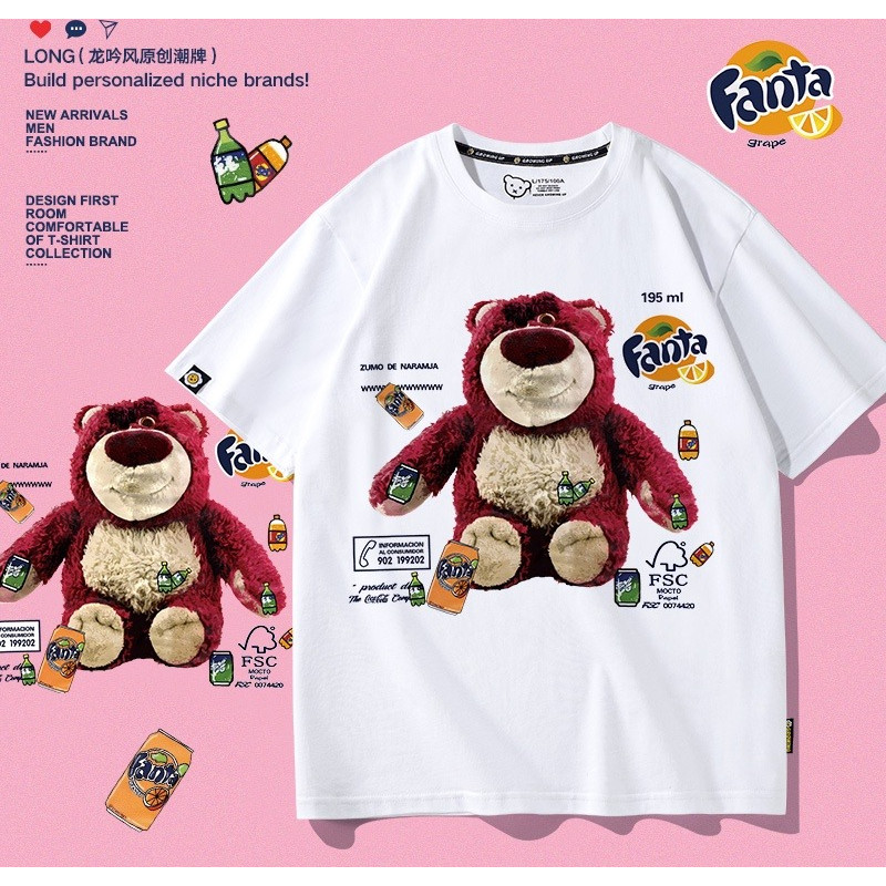 100% Cotton Fanta Đồng Thương Hiệu Dâu Tây Gấu Ngắn Tay Dạo Phố In Hàng Sẵn Có