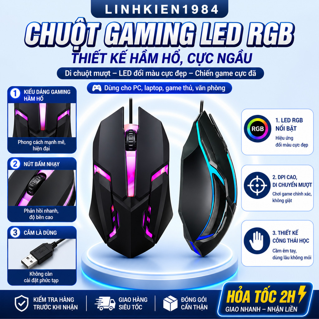 Chuột Game R8 1602 đèn led đa màu