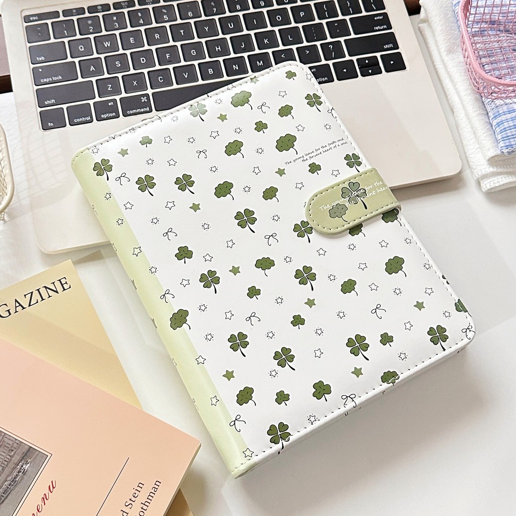 Lucky Four-Leaf Clover A5 Loose-Leaf Leather Card Album Album ảnh lưu trữ thẻ nhỏ bốn lưới