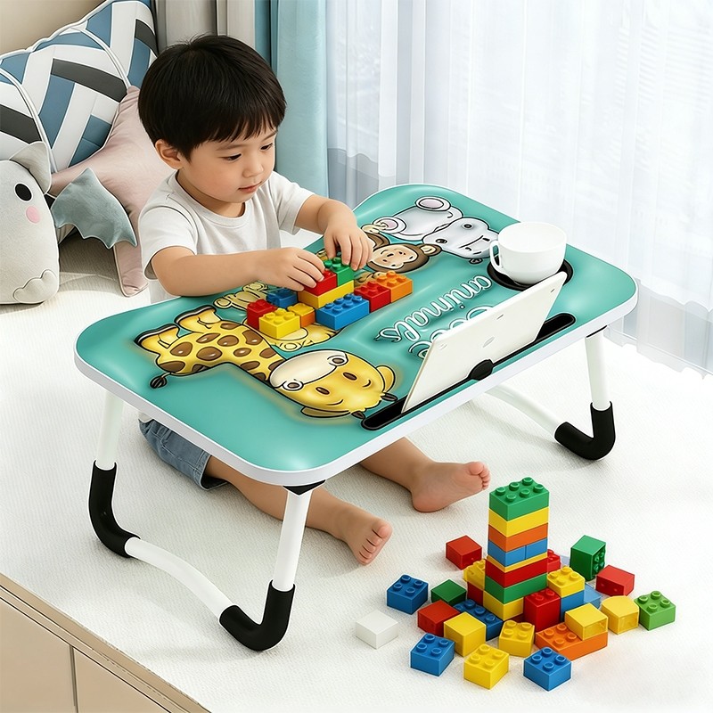 Bàn Gấp Mini Ngồi Bệt 48x30 Có Khe Đựng Sách, Điện Thoại, Khay Đựng Ly In 3D Cho Bé Dưới 10 tuổi