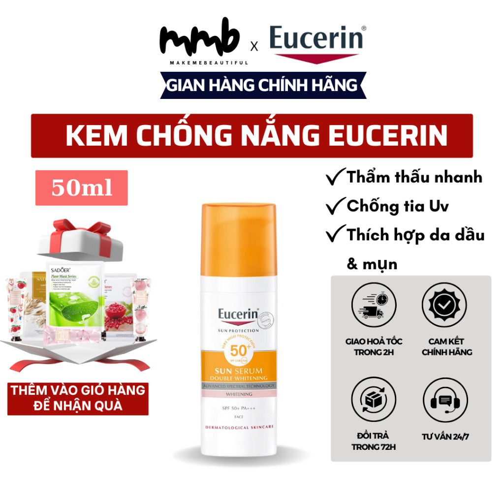 Kem chống nắng Eucerin kem chống nắng nâng tone kcn Eucerin sữa chống nắng da dầu mụn kiềm dầu 50ml 