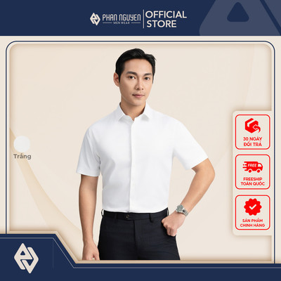 Áo sơ mi nam công sở cộc tay trắng Phan Nguyễn chất liệu cao cấp, thoáng mát, form slim fit SMC.570