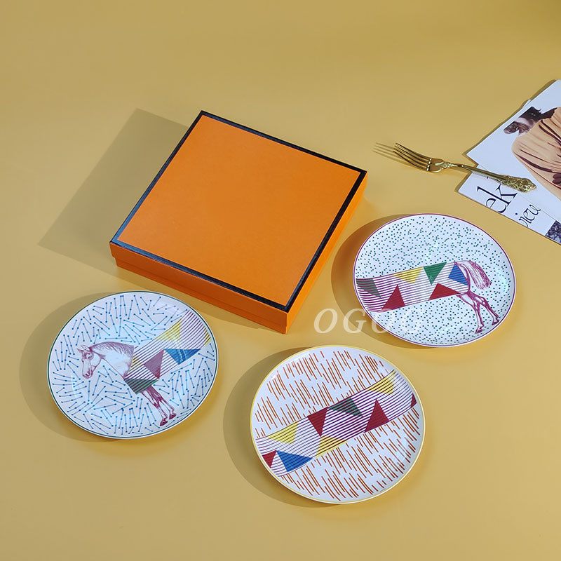 Fun Dessert Plates Set of Three for Home Use, Bone Porcelain Cake Plates, Dinner Plates, Shallow Pla