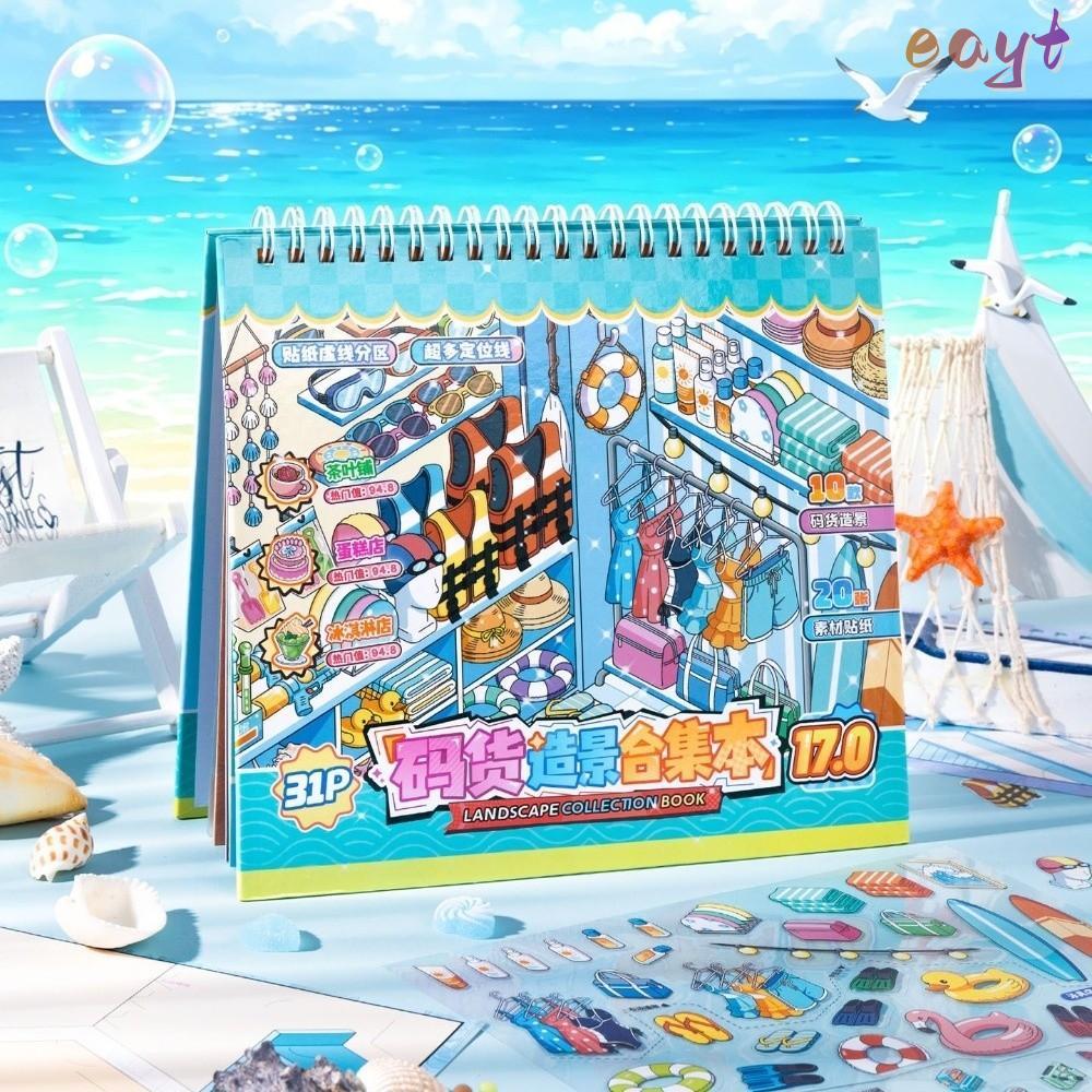 EAYT Sticker Book, Bakery Post Office PET Scenery Sticker, Sách Đồ Bơi Cửa Hàng Cảnh 10 Cảnh Xếp Chồ